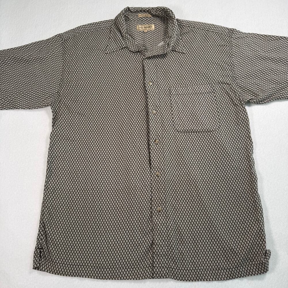Vintage M.E. Sport button up shirt geometric diamond pattern 100% rayon size XL